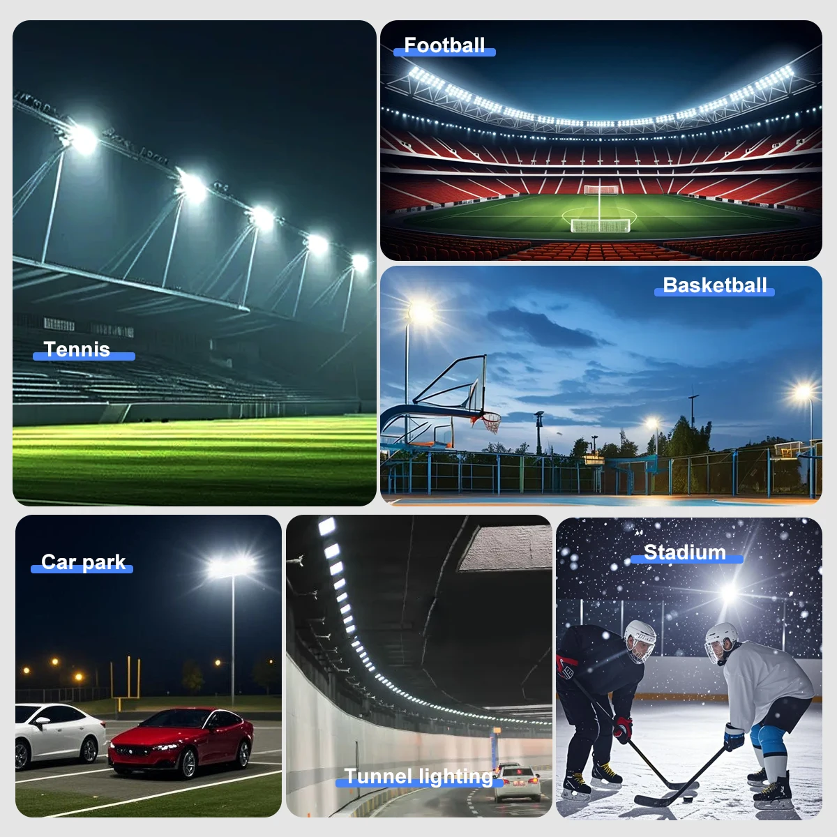 🌴 Gran Angular 60 °   Luz LED para Estadios de Alta Eficiencia, Chip LED de Alto Brillo 6000K 130LM/W, IP65 Impermeable, Soporte Ajustable
