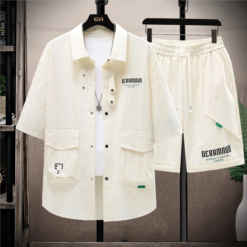 2024 neue Sommer Männer setzt lässige Revers kurze Hemden Shorts zweiteilige lässige solide Kurzarm 2 Stück lose Mode Streetwear