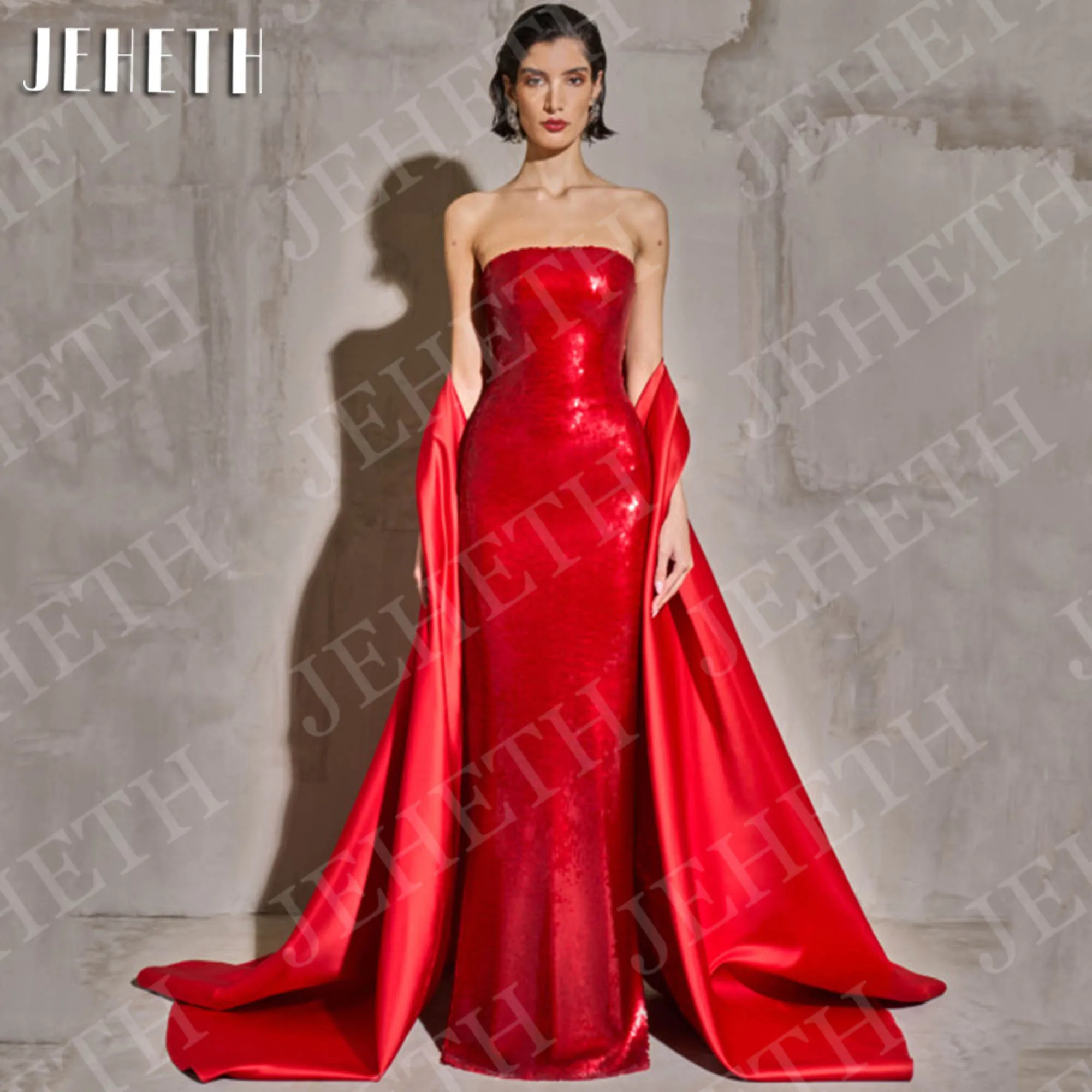 

JEHETH Элегантные вечерние платья с пайетками женские Русалка без бретелек длинное вечернее банкетное платье красного цвета без рукавов по индивидуальному заказу Элегантные Палютки Вечерние Платья Женщины Русалка Без р