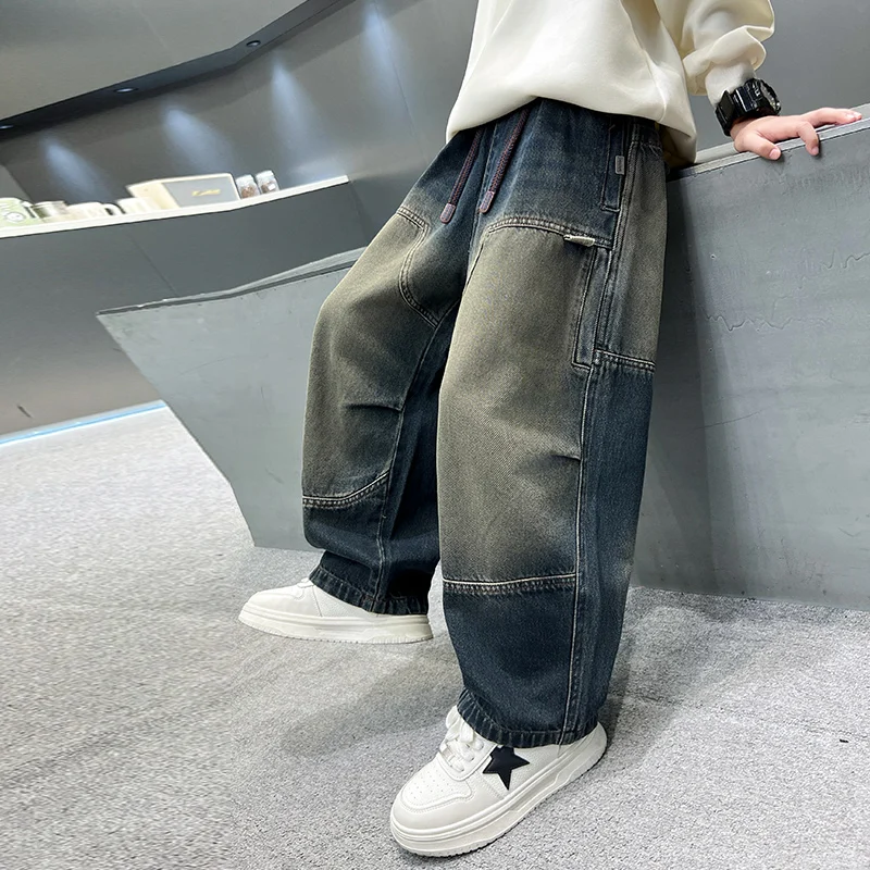 กางเกงยีนส์เด็กทรงบิ๊กบอยสไตล์ฮาราจูกุเรโทรสุดเทรนดี้ ฮิปฮอป y2k สตรีทแวร์ กอธิค แคชชวล สำหรับเด็กนักเรียน วินเทจ