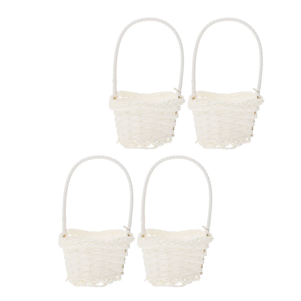 

4pcs Woven Flower Basket Small Storage Portable Plastic Hand Child Decorative Mini Straw Rattan Baskets Woven Design Home