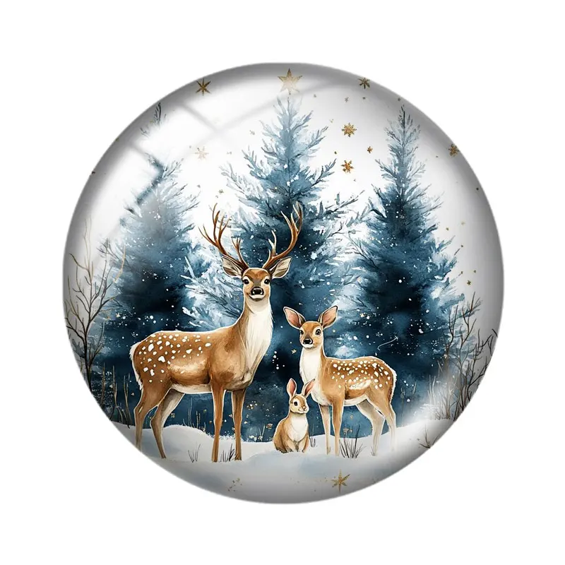 Winter Forest Animal  12/18/20/25mm glass cabochon  bracelet pendant rings for jewelry demo earrings back Making findings