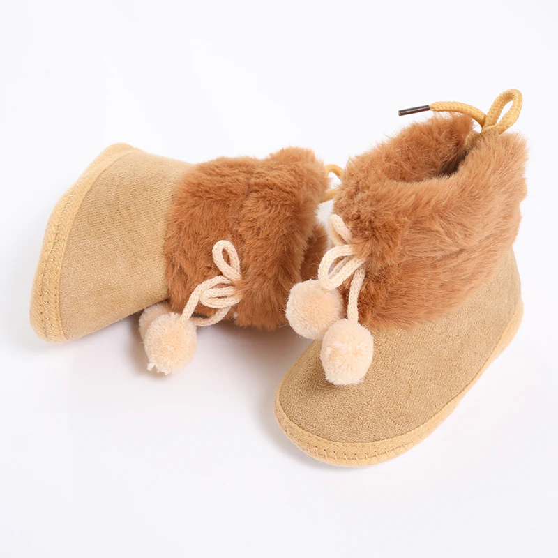 Winter Baby Boots Plus Velvet Snow Booties Baby Shoes Warm baby Girl Shoes Pompom Soft Sole Indoor Walking Shoe