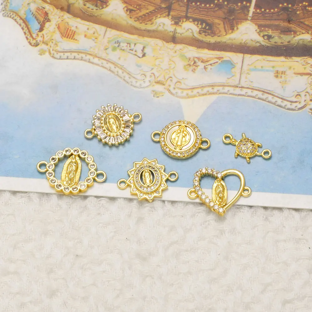 OCESRIO Gold Plated Copper Virgin Mary Crystal Religious Charm Connector Link for Bracelet Jewelry Making Supplies chma631