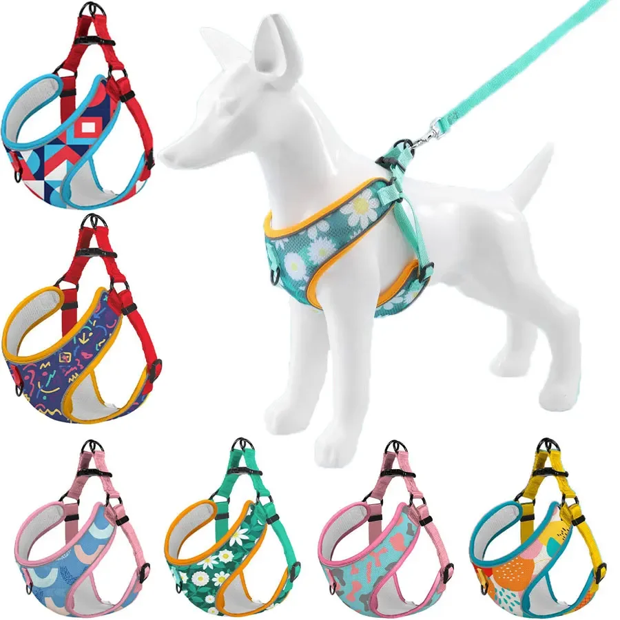 Breathable Dog harness and leash Set Cartoon Pattern harness Dog no pull for small medium dogs Cat harness Comfort Pet supplies