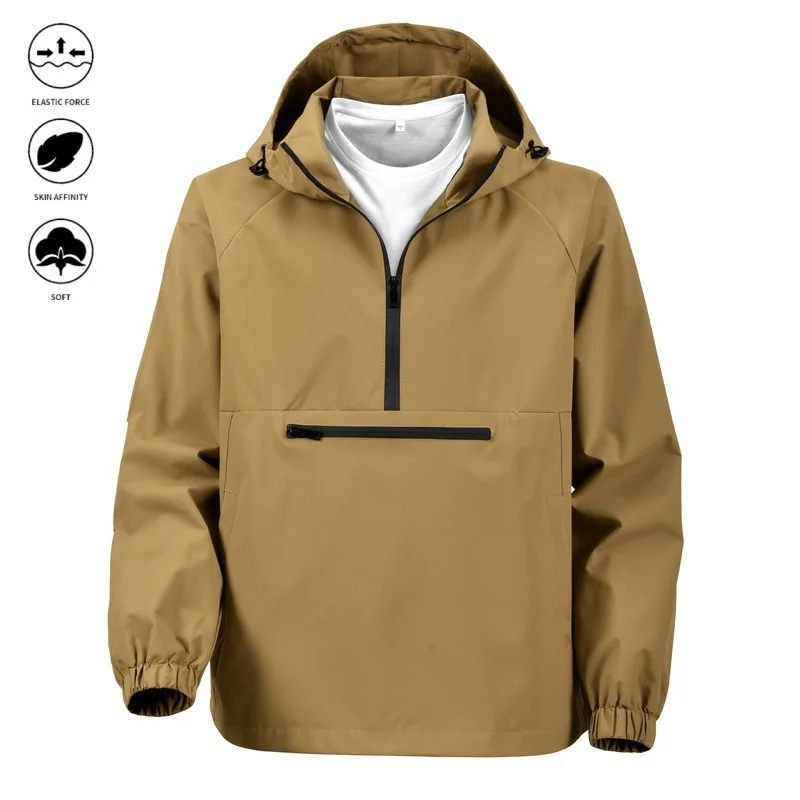 

Hooded Jacket Semi-Zipper Pull-Up Top European-Style Trendy Windbreaker for Autumn Winter 2025 Men's Casual Outerwear