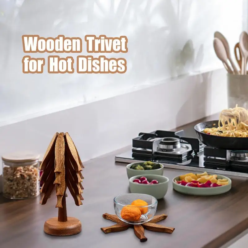 Wooden Trivet for Hot Dishes Table Mat Set with Stand Creative Desktop Decoration Heat Resistant Pads for Hot Pots and Pans