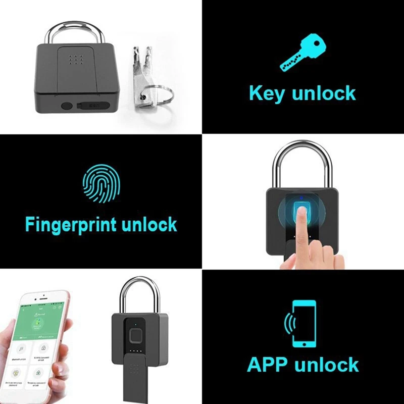 1 PCS Warehouse Padlock Smart Fingerprint Padlock USB Charging Interface Burglar Lock