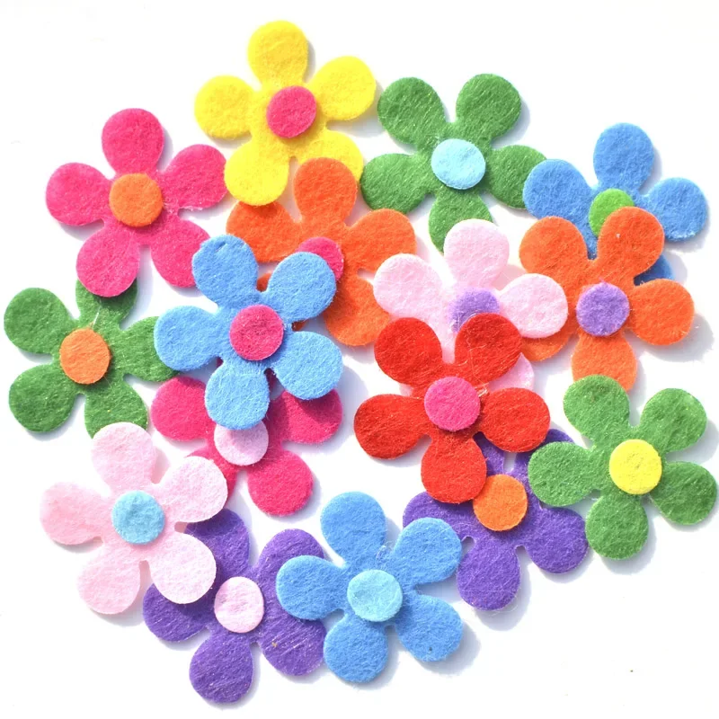 DIY 60Pcs Mixed Fabric Scrapbooking 28mm Flower Patches Felt Accessories Applique for Craft/Clothing