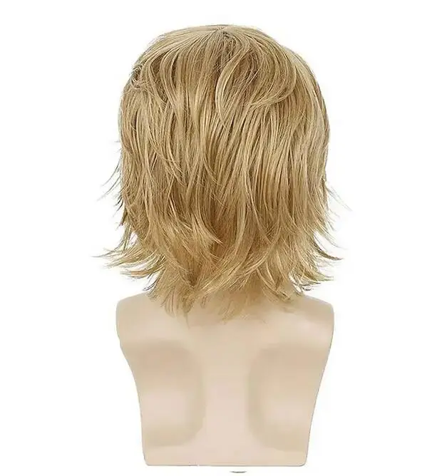 Perucas de onda sintética loura longa, Cabelo inchado para homens jovens, Cosplay de Rock, Festa, Fofo, Boate, Perucas de Bar