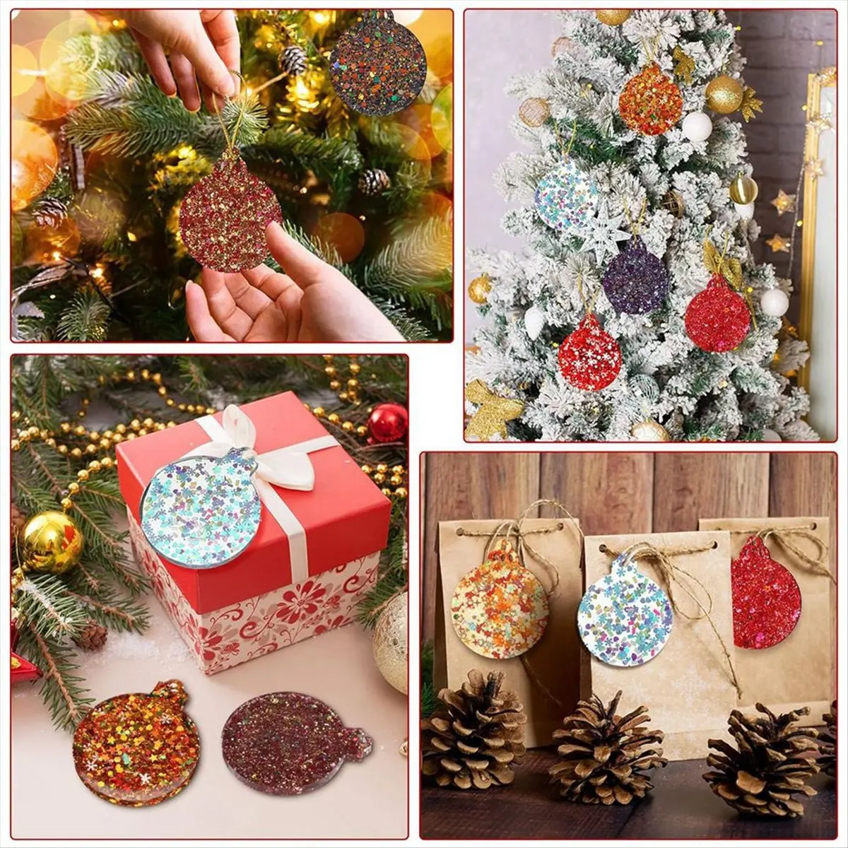 

KSOL 24 Pcs Resin Molds 2 Styles Round Silicone Epoxy Resin Molds Casting Molds with Rope Christmas Ornament Mold (Blue)