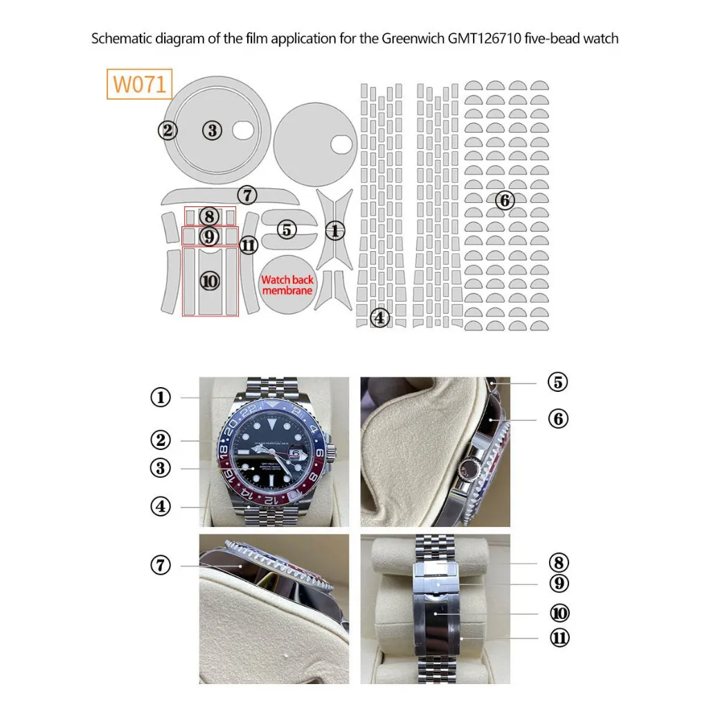 Watch Film for Rolex GMT-Master 126710 Jubilee Bracelet Full Set Waterproof High-Transparent Protective Film view 2