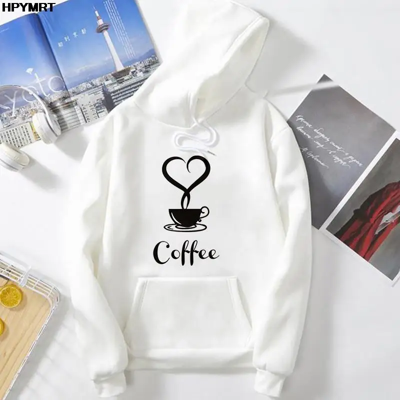 

2022 Casual Women's clothing Heart-shaped coffee Graphic printed Sweatshirt Autumn and Winter Long Sleeve Hipster Hooded Tops