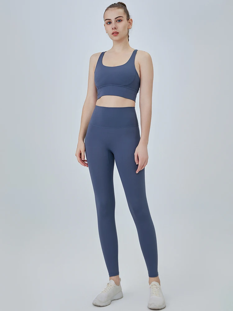 

Женский дышащий комплект для йоги: классический спортивный бюстгальтер с красивой спинкой и леггинсы с высокой эластичностью, быстросохнущие, для велоспорта и бега