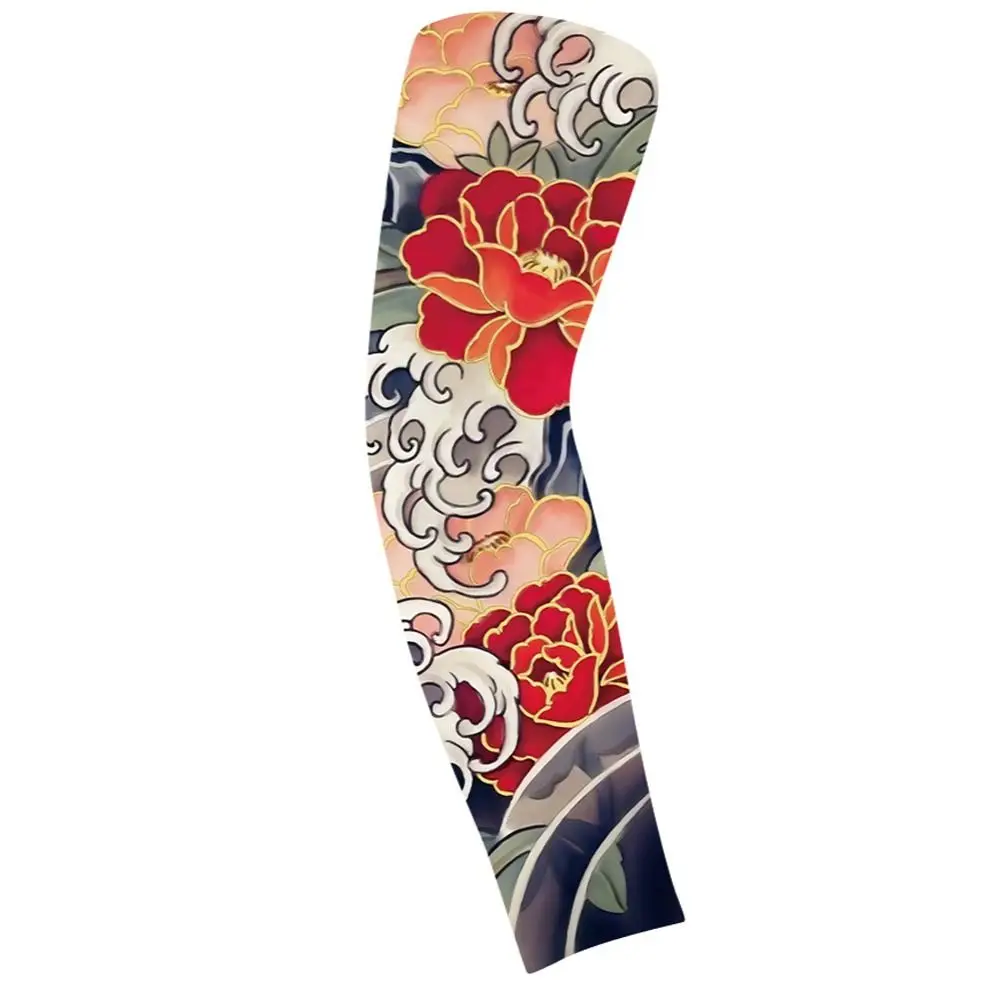 Flower Arm Pattern Flower Arm Tattoo Sleeve Breathable Elastic Sun Protection Cover Sunscreen Thin Ice Silk Arm Sleeve Riding