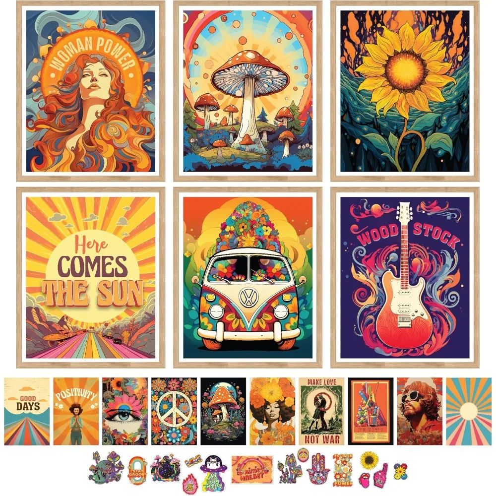 

97 Decor Hippie Room Decor for Bedroom Aesthetic - Hippy Retro Room Decoration, Hippie Wall Decorations, Hippy Posters, Vintage
