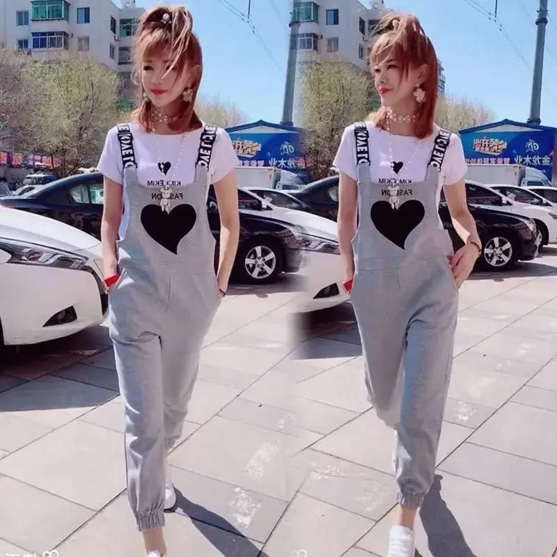 Women's Overalls 2023 Summer New Fashion Strap Sweat Trousers Korean Style Loose Casual Leggings Harun Pants For Women Clothes