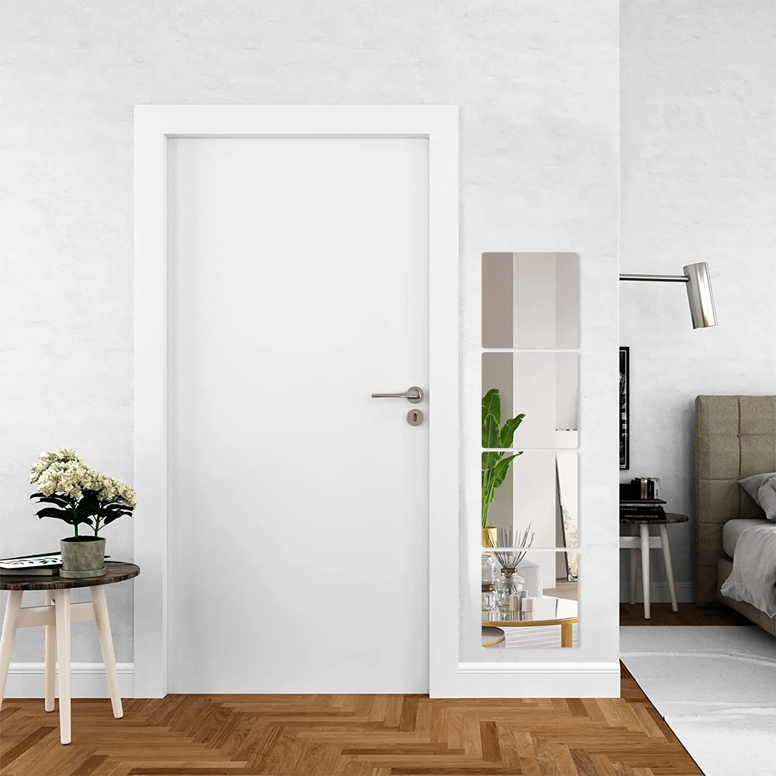 4-個の飛散防止ミラータイル高級ポリスチレン自己粘着壁ミラー浴室寝室リビングルーム寮用