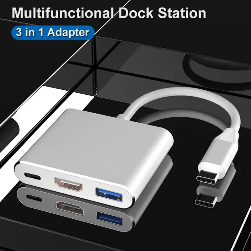 

New 3-in-1 USB C Hub with 100W Power Delivery,USB 3.0/4K HDMI-compatible for MacBook,Surface/Chrome/Steam Deck,Stable Driver Sm