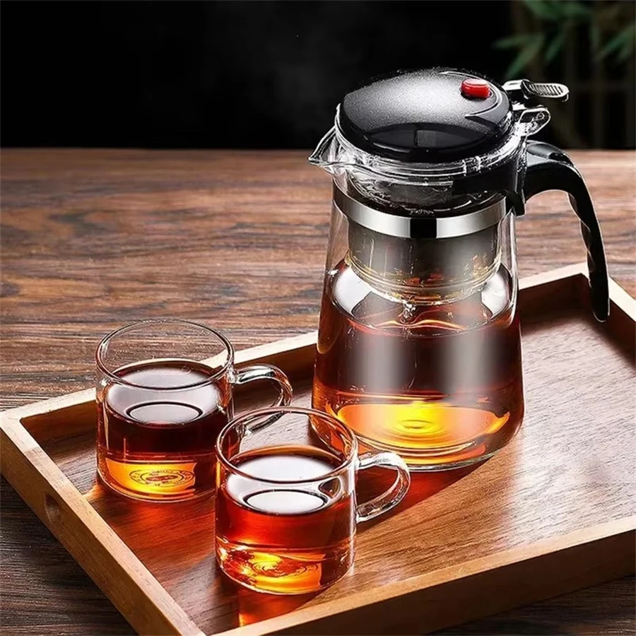 Drücken Sie, um Teetasse zu filtern, hitzebeständige Glas-Teekanne, Tasse, Tee-Wasser-Trennfilter, Teebereiter, Kaffeekanne, Heimbüro-Teegeschirr