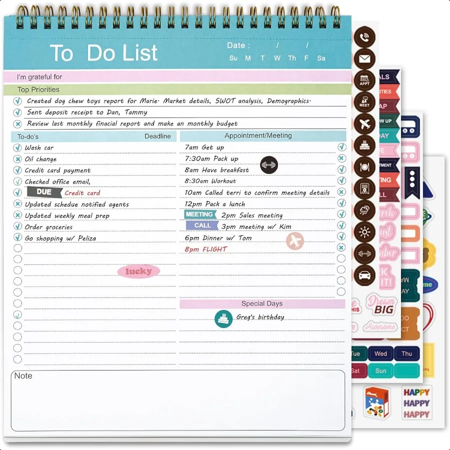

To Do List Notepad Spiral Bound Undated Daily 52 Sheets 8.5" X 10.5" Tear Off Task Planning Pad with Checklist For Work Office