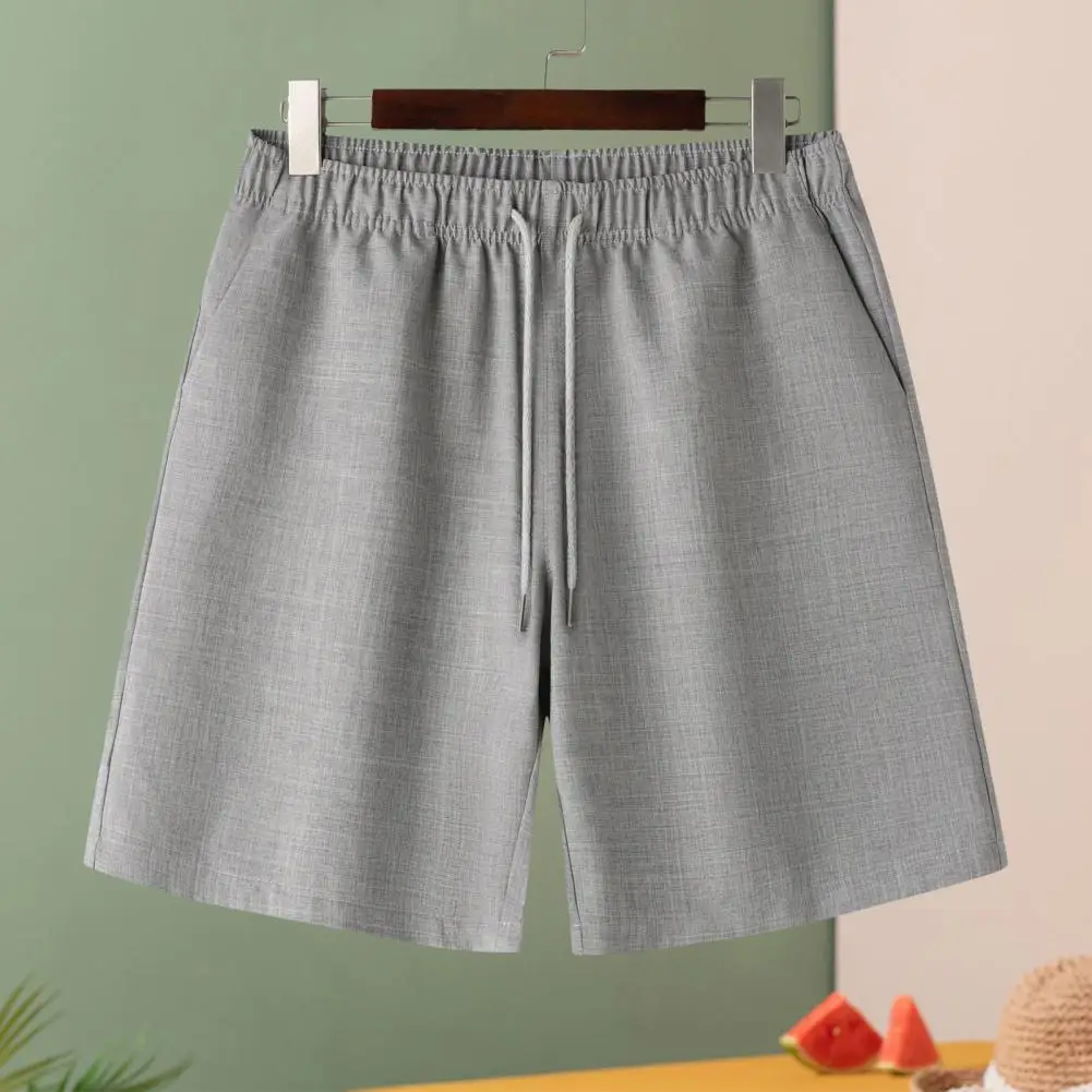 Shorts atlético de cordão masculino com bolsos, cintura elástica confortável, shorts de praia, casual esportivo de verão, sólido