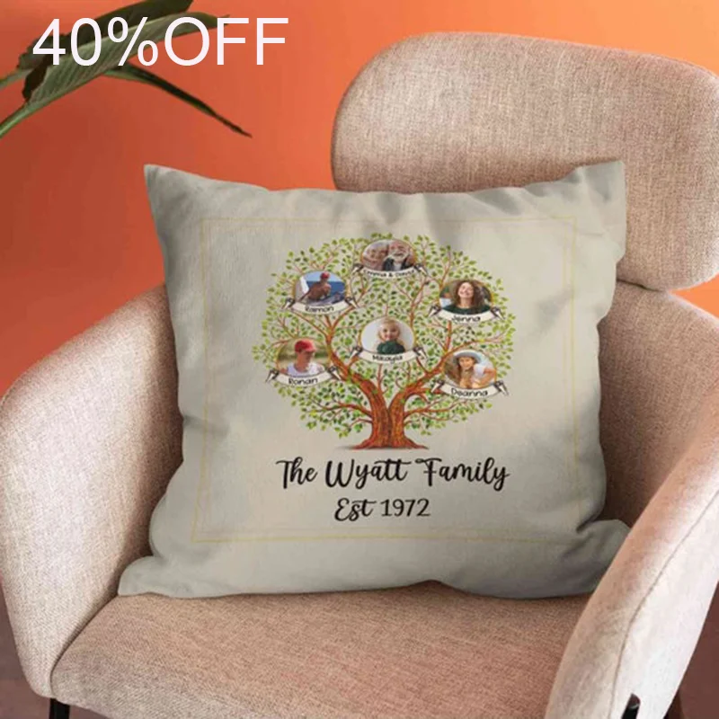 

Custom Family Tree Photo Pillow Durable Cotton Material Personalized Keepsake Family Names Great Sweet Gift for Parents Holidays