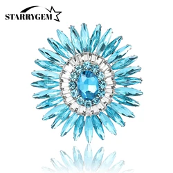 Rhinestone Heavy Duty Palace Sunflower Brooches for Women Unisex Glass Flower Pins Office Party Friend Gifts Jewelry Accessories