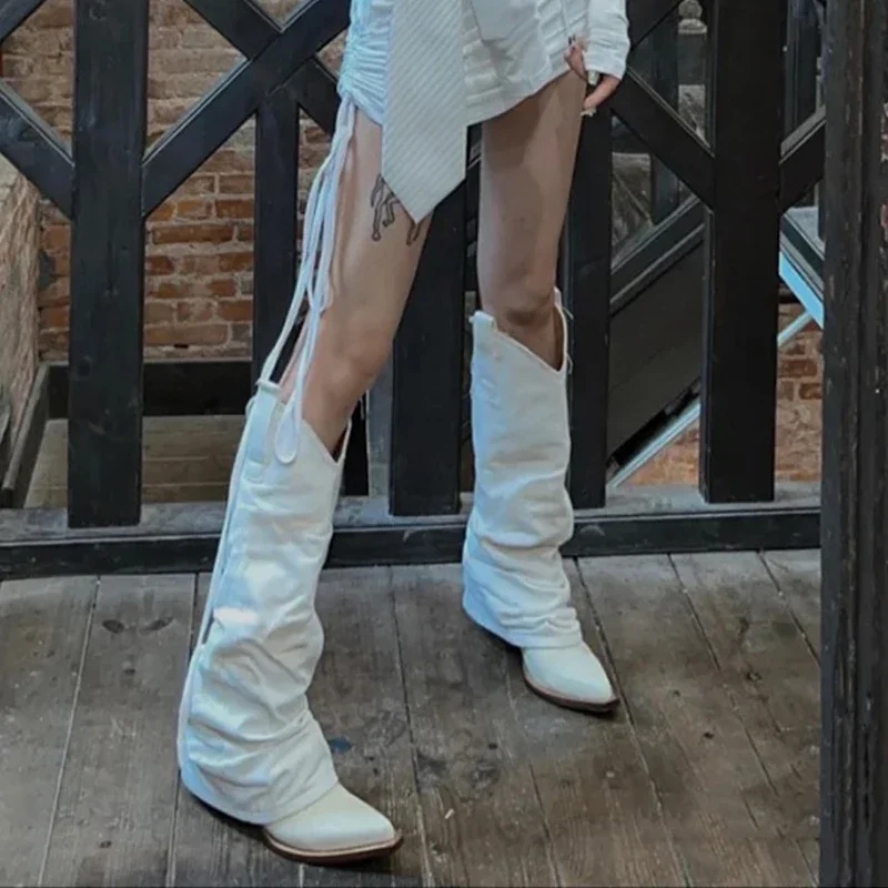 

Белые брюки без шнуровки, женские зимние ботинки 202, ботинки до середины икры с острым носком на блочном каблуке, женские туфли с V-образным вырезом для женщин