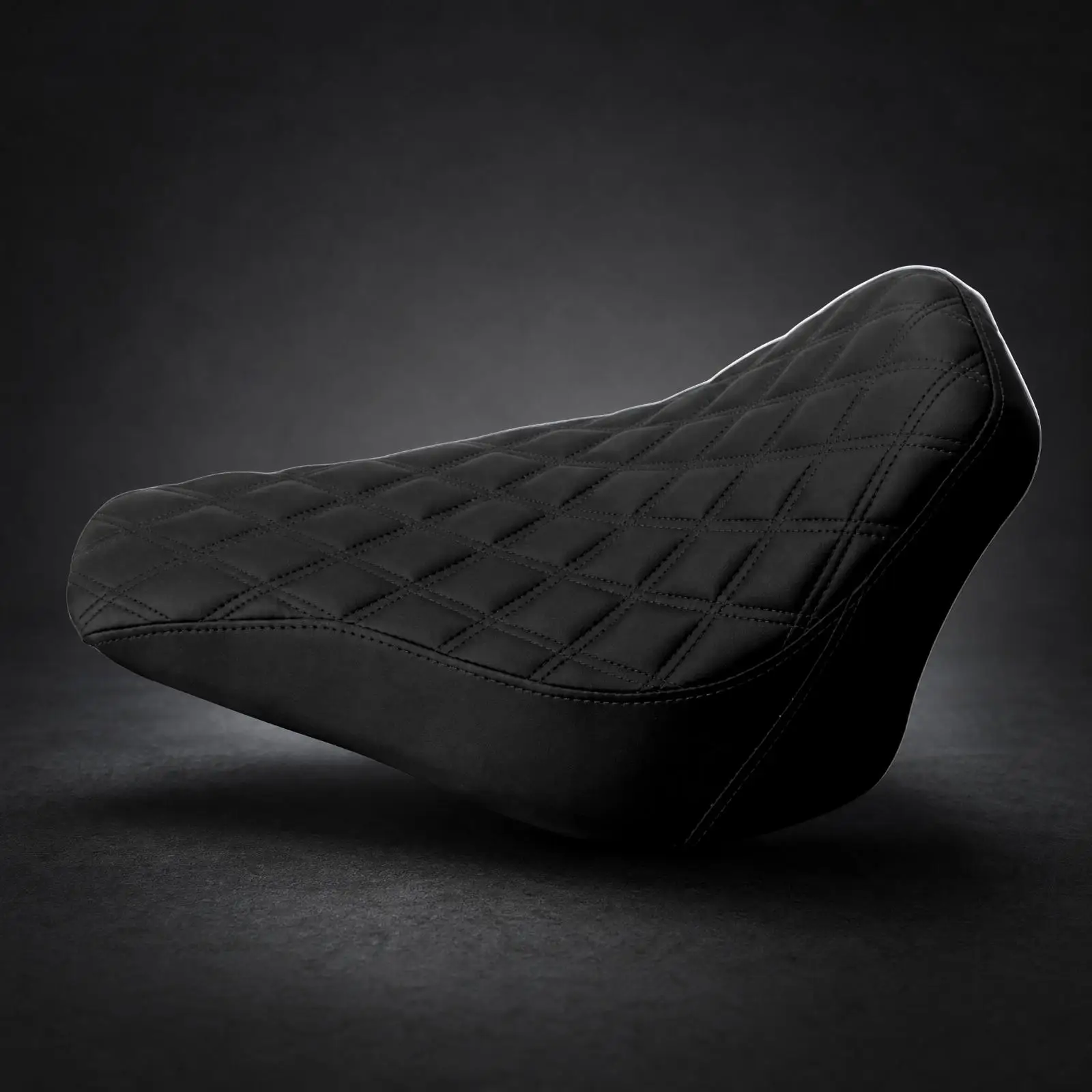 Black Leather Motorcycle Seat Cover with Diamond Stitching for Long Distance Riding Ergonomic Contoured Profile Replacement