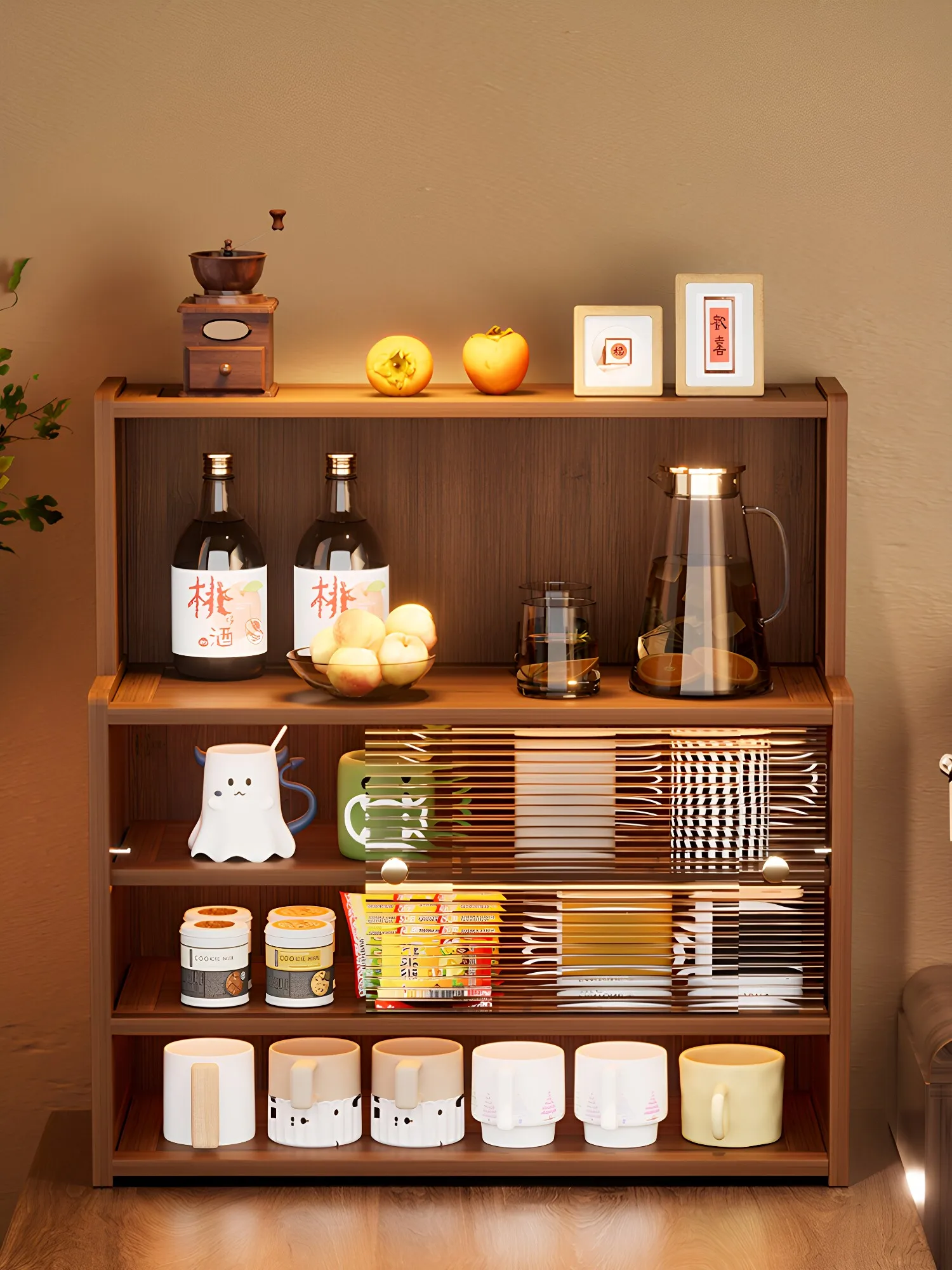 Japanese-style simple side cabinet, desktop storage cabinet, cupboard, cupboard, non-solid wood dining table storage rack, count