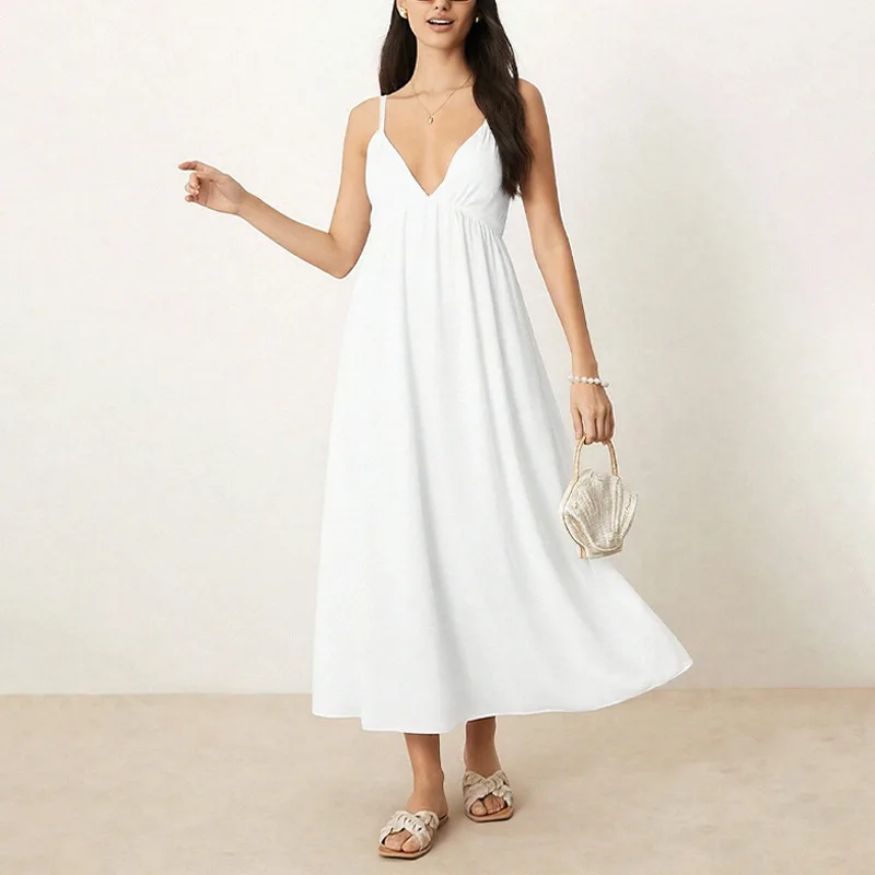 Sexy Backless Solid Color Sleeveless Dress Dresses Spring Summer Fashion Women Bodycon Midi