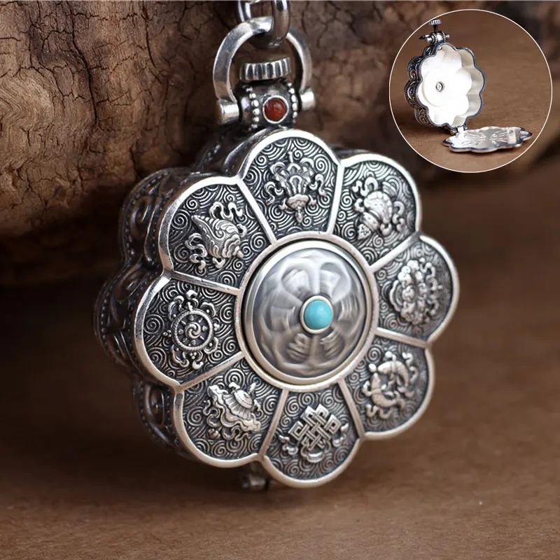 Alloy Photo Box pendant Lotus Auspicious Hanging ornaments Retro Locket Jewelry Necklace Accessories