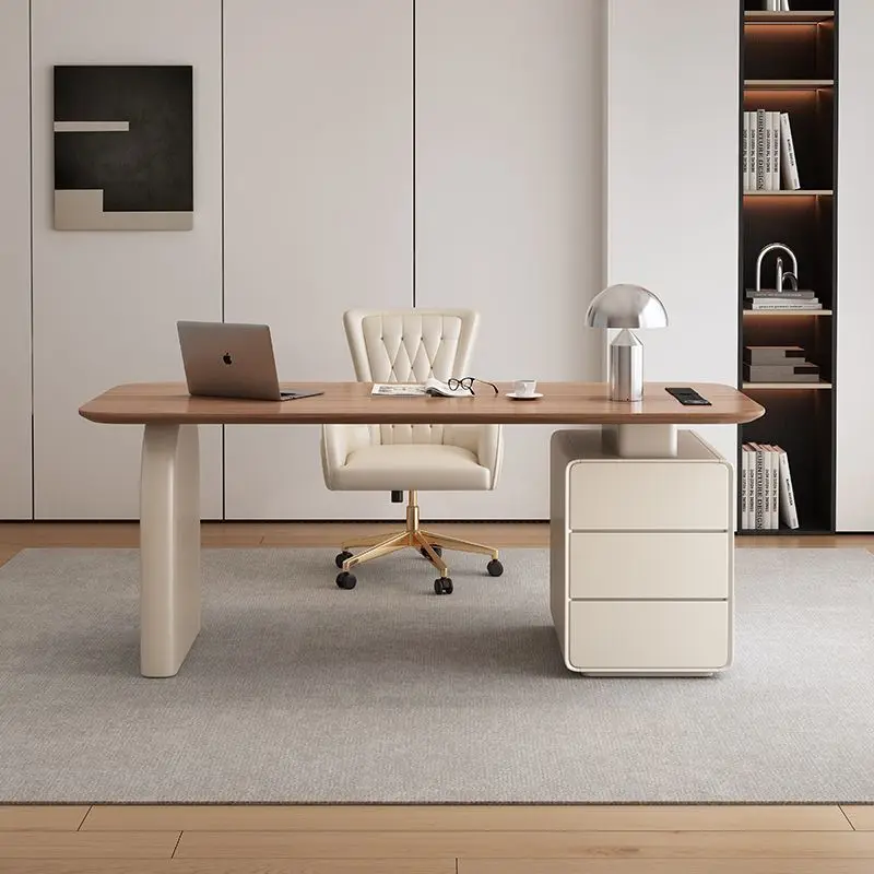 

Cream Solid Wood Home Study Minimalist Modern Light Luxury Simple Writing Desk Computer Desk Corner