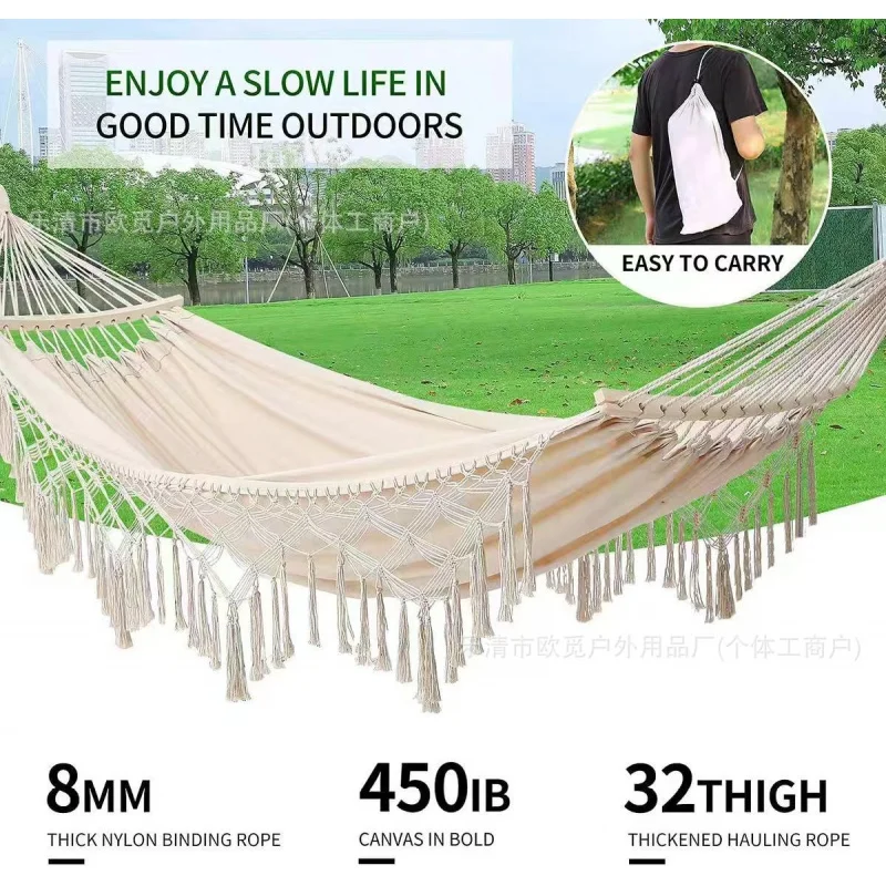 Portable Double Hammock Swing Anti Rollover For Adults Kids Outdoor Camping Garden Indoor Dormitory Hanging Leisure Tassel Chair