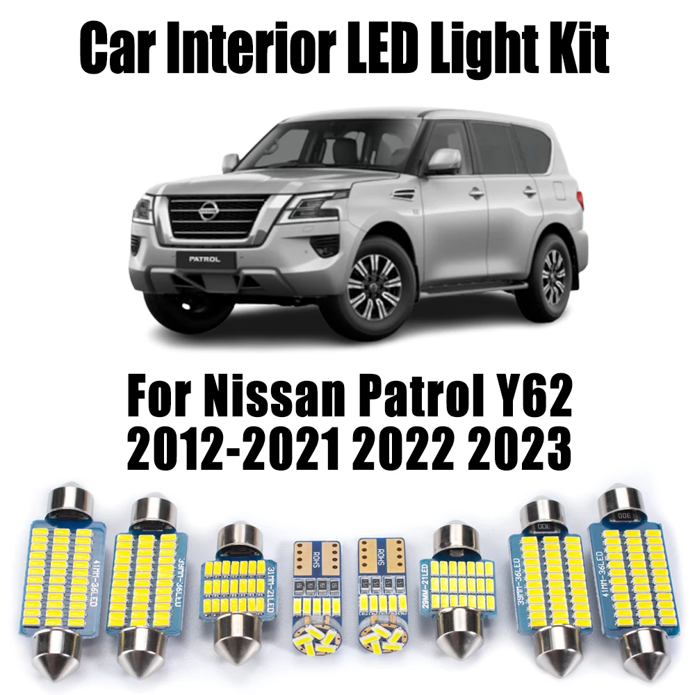 

15 шт. Canbus для Nissan Patrol Y62 2012-2020 2021 2022 2023 автомобильные аксессуары светодиодный комплект внутреннего освещения с картой купола для двери косметического зеркала