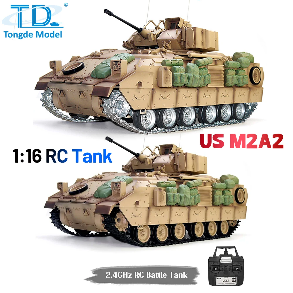 Tongde 1:16 USA M2A2 Bradley RC Battle Tank with infrared Battle System Simulated Sound Effect Electric Tank Model Outdoor Toys