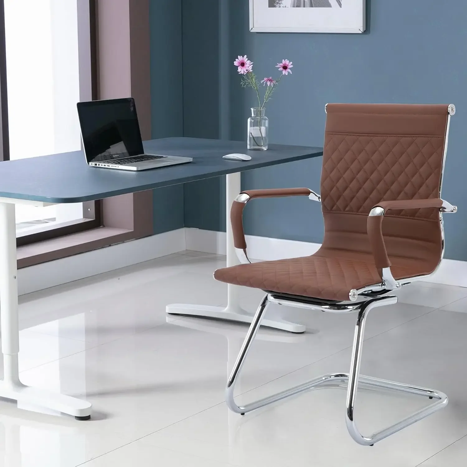 Office Guest Chairs Reception Chairs Waiting Room Set Of 4 Conference Room With Mid Back, Modern Pu Leather Desk