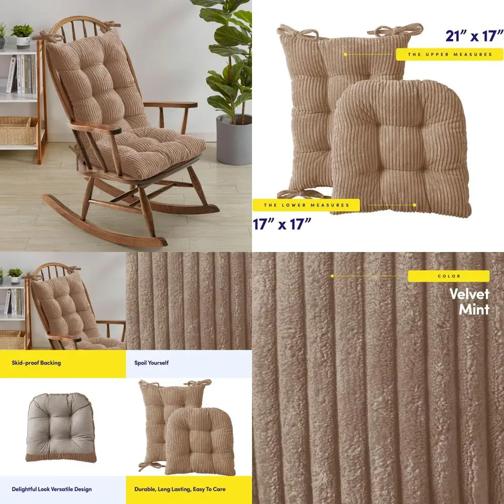 

premium tufted rocking chair cushion set with non-slip back and ties, upper and lower pads included