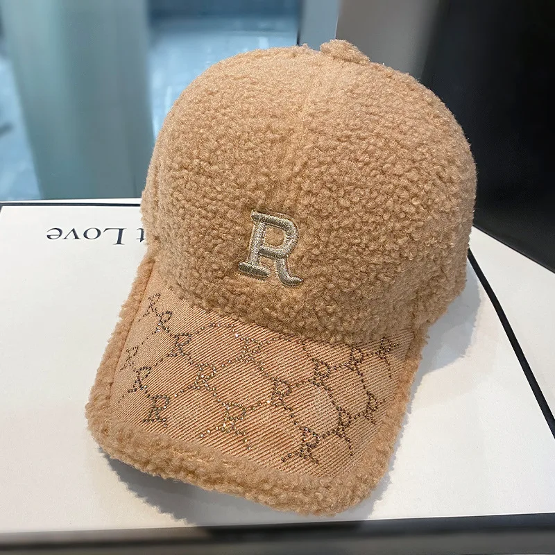 Autumn and Winter Warm Fashion Lamb\'s Wool Baseball Cap Street Leisure Duck Tongue Cap Adjustable Rebound Cap Padded Cap