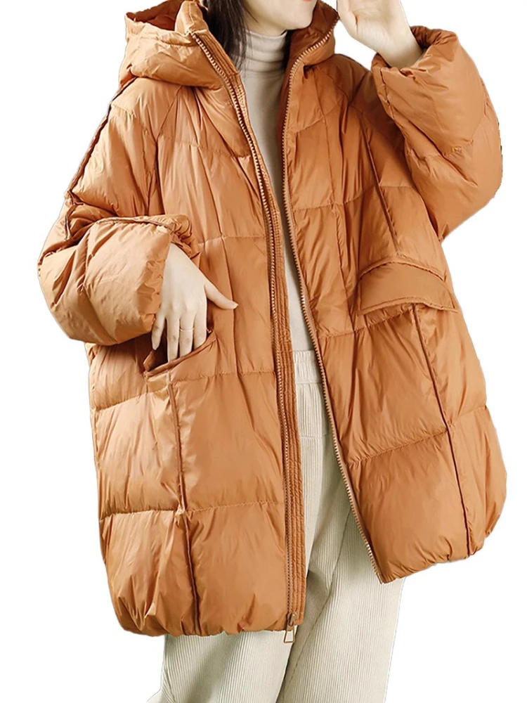 Moda feminina 90% pato branco para baixo jaqueta com capuz outono inverno quente oversize puffer casaco casual solto grosso parkas feminino outwear