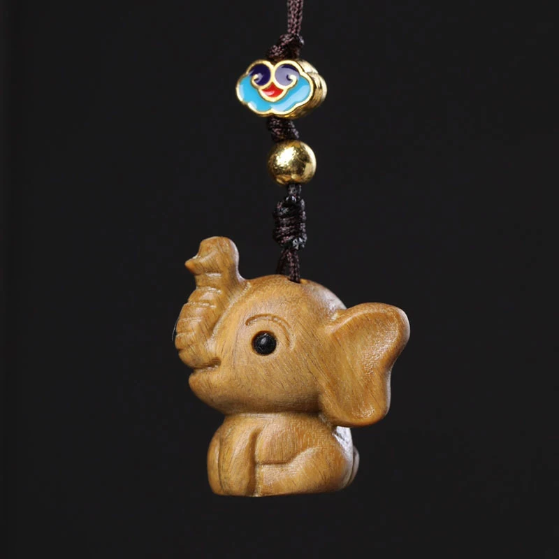 Natural Sandalwood DIY Craft Carving Lovely Small Elephant Ornaments Home Decoration Children Gift Pendant