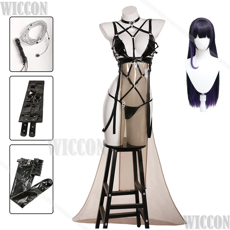 

Mihara Bonding Chain Outfit Nikke Goddess of Victory Game Sexy Strap Suit Cosplay Wig Default Women Carnival Halloween Set Black