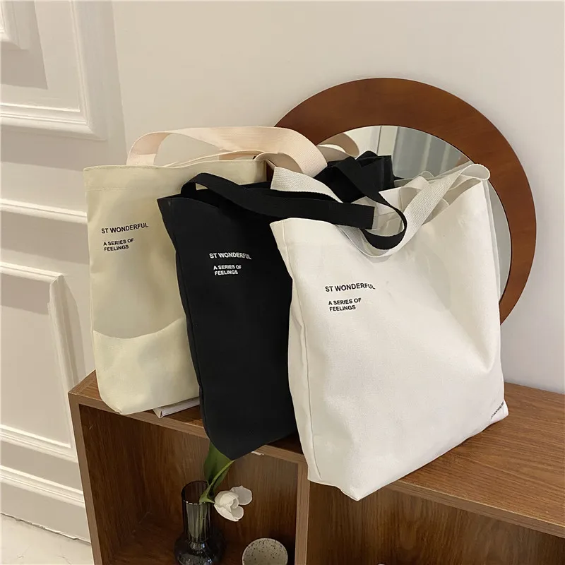 Trendy Casual Canvas Shoulder Bag Large Capacity Women's Bag  New Style College Students Class Bag Tote Bag for Youth