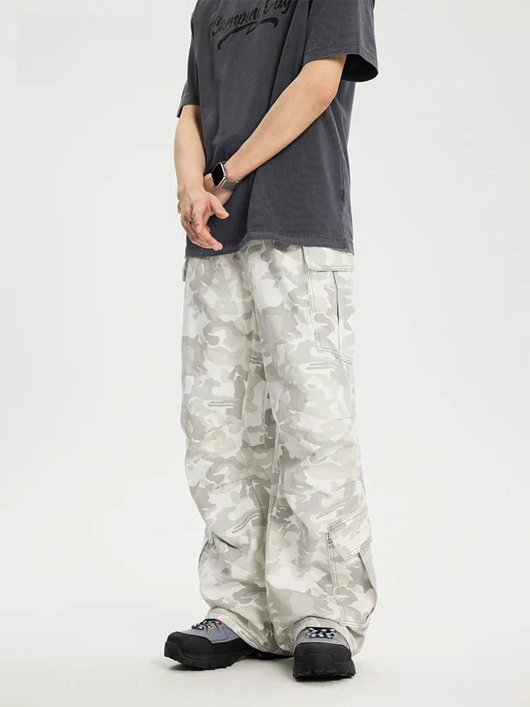 

JFU Spring New American Retro Loose Straight Leg Camouflage Pants Men's Multi-Pocket Casual Workwear Cotton 100% Youth Active...