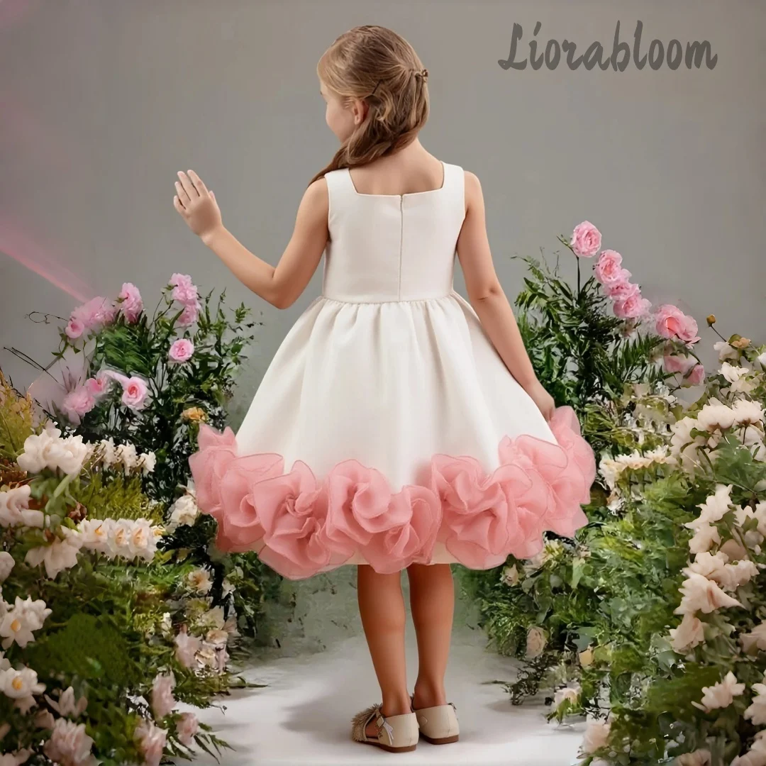Abito da bambina su misura con orlo floreale, abito da damigella d'onore, abbigliamento formale, abito da festa per matrimonio da donna, vestito da sposa