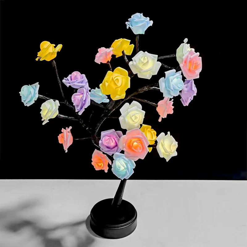 Romantic Sakura LED Night Light, USB Switch, Simulado Rose Branch Lamp, Lâmpada de mesa pequena, Presente de aniversário para amigo