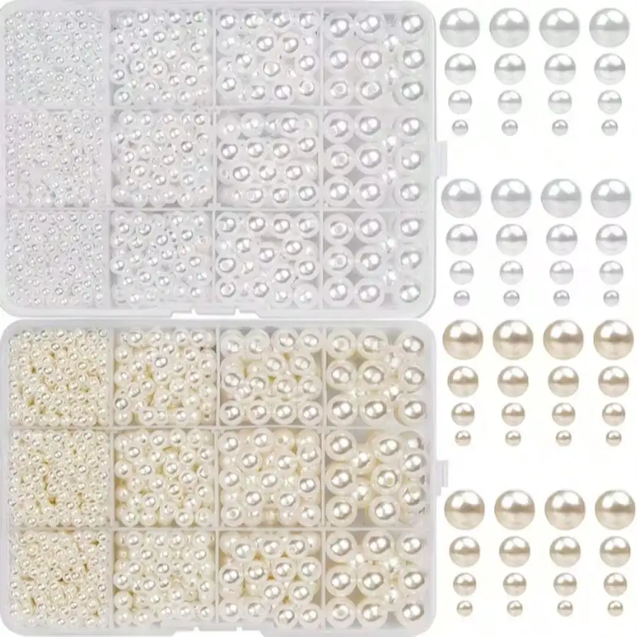 About 1300pcs ABS Pearl Set Box Beads DIY Handmade Earrings, Bracelets, Necklaces, Mobile Phone Chains And Decorations