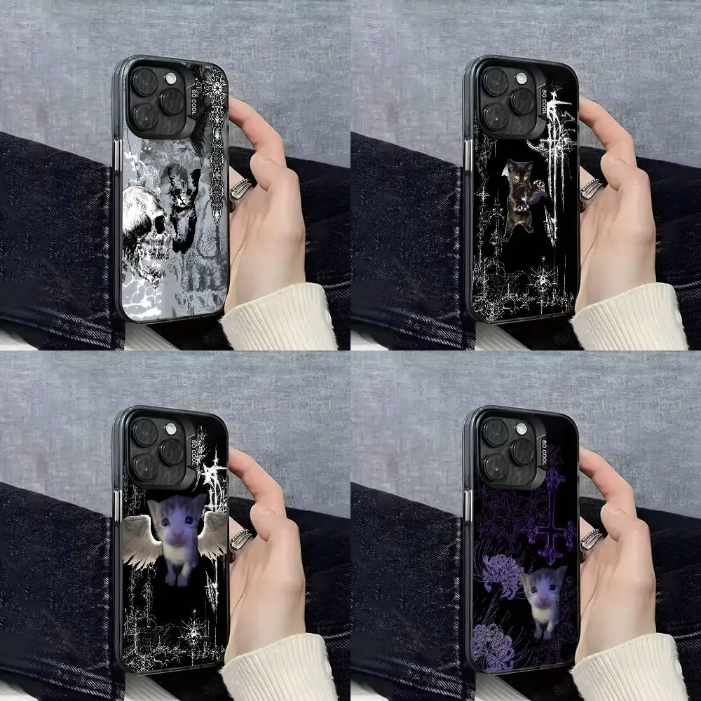 

Gothic Coquette Cyber Sigilism Cross Cat Phone Case For iPhone 17,16,15,14,13,12,11,Pro,Max,Plus,E,SE4,Air,Mini Black IMD Cover