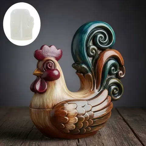 Rooster shaped candle silicone mold with upturned tail rooster resin mold cute chicken concrete cement gypsum molds